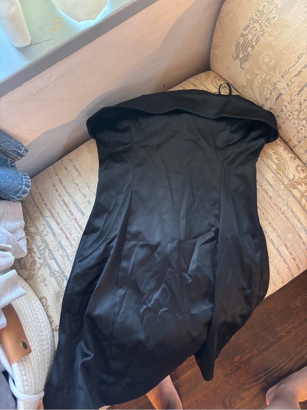 Aritzia Strapless Black Satin Dress